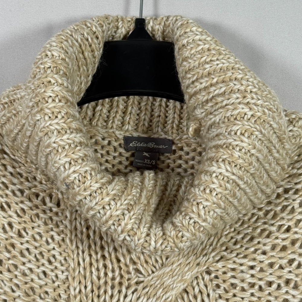 Eddie Bauer Women's Poncho XS Wool High Neck No arms Pullover Soft Chunky Knit‎